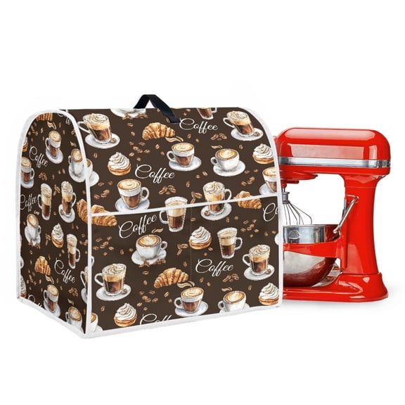 ZIATUBLES Kitchen Mixer Dust Cover Comfort Polyester Decor Cover Compatible with 6-8 Quart Multi-Functional Home Accessories with Front Pockets, Coffee Croissant Dark Brown