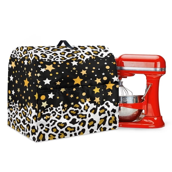 ZIATUBLES Kitchen Mixer Dust Cover Comfort Polyester Taffeta Kitchen Stand Mixer Cover for 6-8 Quart Multi-Functional Reusable Kitchen Mixer Accessories with Front Pockets, Star Dot Leopard Print