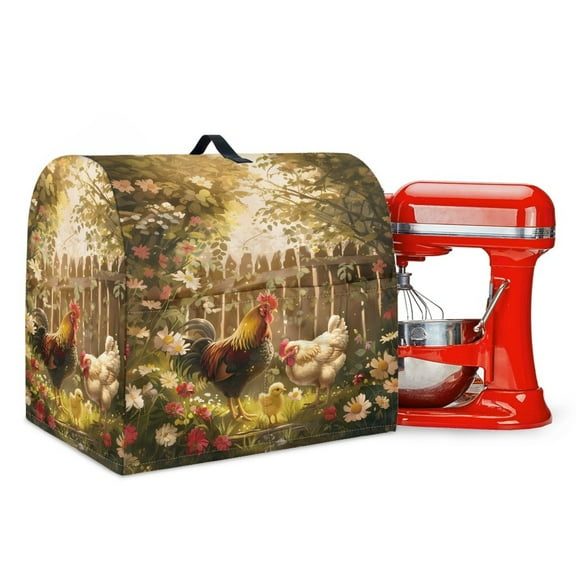 ZIATUBLES Kitchen Mixer Dust Cover Protective Stand Mixer Cover Multi-Functional Polyester Taffeta Kitchen Mixer Organizer Bag Decorative Cover with Front Pocket, Rooster Chicken Field