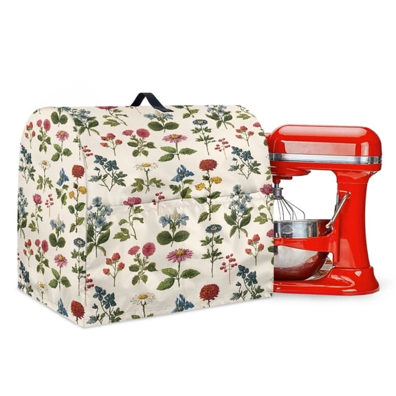 ZIATUBLES Kitchen Mixer Dust Cover Reusable Appliance Decor Cover with Front Pockets and Top Handle Multi-Functional Kitchen Accessories for 4.5-5 Quart Standing Mixer, Floral Beige
