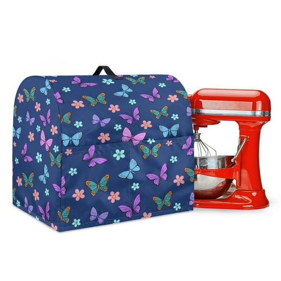ZIATUBLES Kitchen Mixer Dust Proof Cover Multi-Functional Stand Mixer Cover with Top Handle and Front Storage Pockets Waterproof Kitchen Accessories for 4.5-5 Quart Mixer, Butterfly Flower Deep Blue