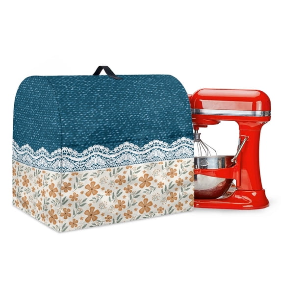 ZIATUBLES Kitchen Stand Mixer Cover Dust Cover Compatible with 6-8 Quart Mixer Multi-Functional Waterproof Kitchen Mixer Organizer Bag Decorative Cover, Floral Lace Denim Print