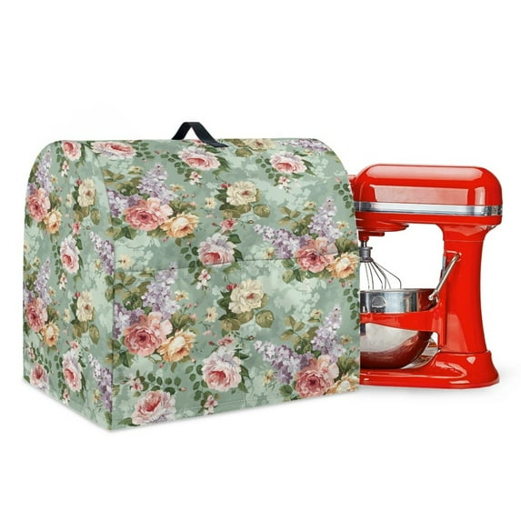 ZIATUBLES Kitchen Stand Mixer Cover Dust Cover Compatible with 6-8 Quart Mixer Multi-Functional Waterproof Kitchen Mixer Organizer Bag Decorative Cover, Retro Rose Green