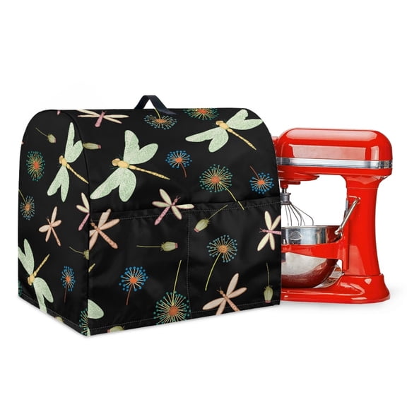 ZIATUBLES Kitchen Stand Mixer Cover Washable Comfort Kitchen Mixer Dust Cover Compatible with 4.5-5 Quart Multi-Functional Waterproof Kitchen Mixer Accessories, Dragonfly Dandelion Black