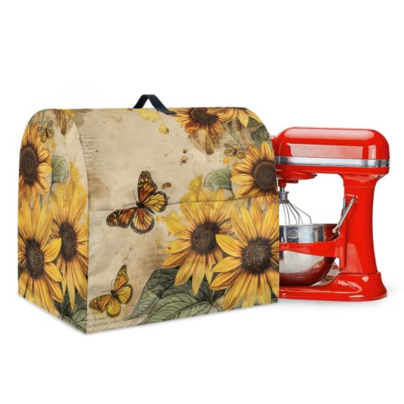 ZIATUBLES Kitchen Stand Mixer Cover Waterproof Polyester Taffeta Kitchen Mixer Cover Washable Reusable Kitchen Mixer Accessories with Adjusting Drawstring for 6-8 Quart, Sunflower Butterfly