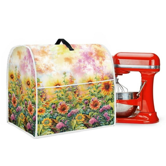 ZIATUBLES Kitchen Stand Mixer Dust Cover Washable Polyester Fabric Appliance Cover with Front Storage Pockets Compatible with 4.5-5 Quart Home Decor Accessories, Sunflower Floral