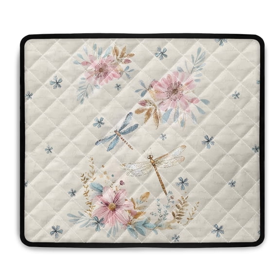 ZIATUBLES Dragonfly Floral Beige Dust Cover for Washer Dryer Top Soft Washing Machine Top Prtotector Mat for Laundry Room Heat-Resistant Kitchen Pad, 24" x 19.7"
