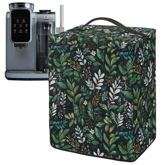 ZIATUBLES Leaf Black Print Ice Cream Maker Machine Dust Cover with Front Pockets and Top Handle, Open Bottom Design for Easy Slip-On Use, Stain Resistant Polyester Kitchen Appliance Decor