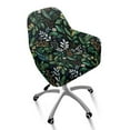 thumbnail image 1 of ZIATUBLES Leaf Black Print Stretchable Curved Back Dining Chair Covers with Armrests Removable Swivel Office Armchair Chair Protector Slipcovers for Vanity Living Room Kitchen, 1 of 7