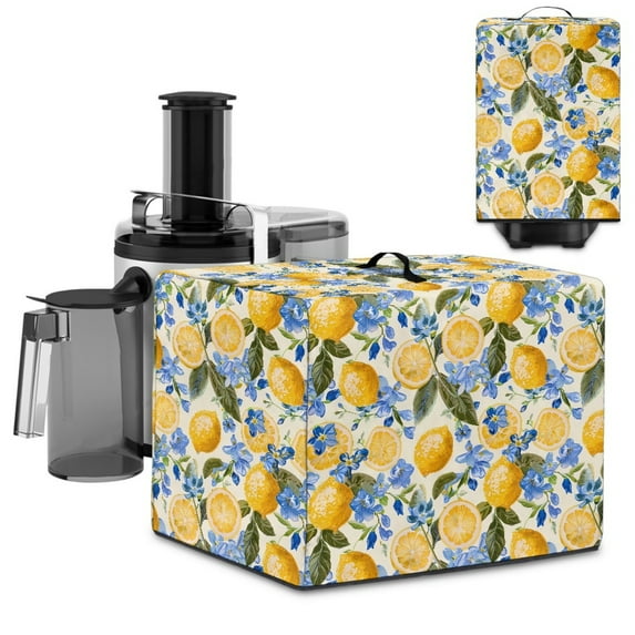 ZIATUBLES Lemon Blue Flower Printed Fruit Juicer Protector Washable Canvas Appliance Dust Cover Stain Resistant Kitchen Counter Decor Accessories Easy to Clean, 17 "W x 11 "D x 15 "H
