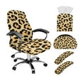 thumbnail image 1 of ZIATUBLES Leopard Print Chair Cover Set for Home Office, 5 PCS Stretchable Slipcovers with Armrest Covers, PU Leather Tissue Box Cover and Multi-Functional Remote Control Holder, S, 1 of 7