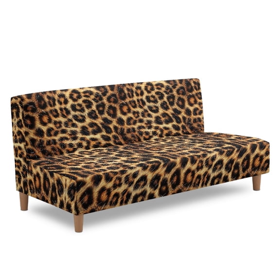 ZIATUBLES Leopard Print Dustproof Futon Slipcovers Stretch Armless Sofa Cover, Machine Washable Polyester Spandex Furniture Protector with Elastic Bottom, Foldable Soft Cover