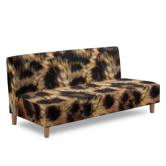ZIATUBLES Leopard Print Stretch Armless Sofa Cover, Futon Slipcover with Elastic Bottom Machine Washable Couch Cover Foldable Furniture Protector for Home Living Room