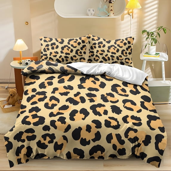 ZIATUBLES Leopard Printed Soft Duvet Cover Set, Queen Size Comforter Cover Set of 3, Comfortable Breathable Bedding with Zipper Closure (1 Duvet Cover, 2 Pillowcases)