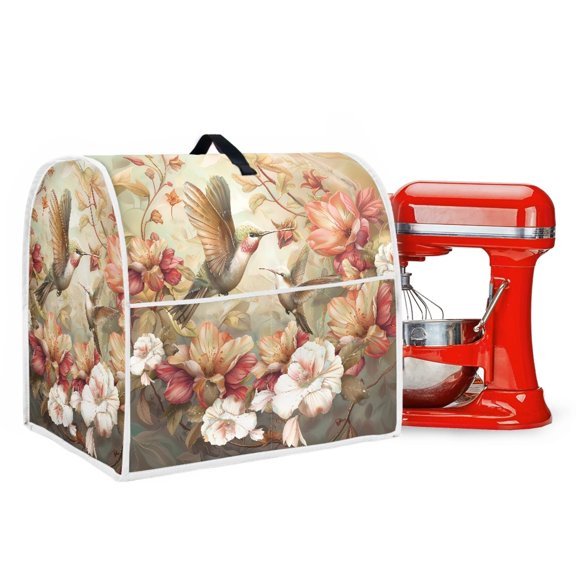 ZIATUBLES Mixer Cover Dust Proof Kitchen Stand Mixer Cover with Front Pockets and Carry Handle Multi-Functional Home Decor Accessories Compatible with 6-8, Hummingbird Floral