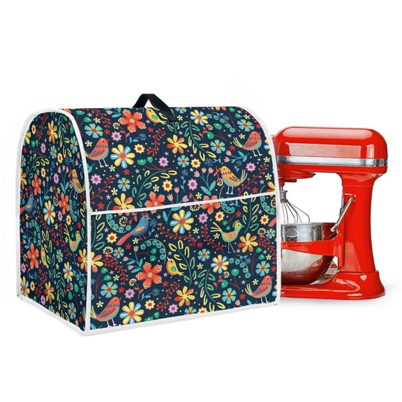 ZIATUBLES Mixer Dust Cover Portable Kitchen Appliance Cover with Top Carry Handle Compatible with 4.5-5 Quart Multi-Functional Home Decor Accessories, Bird Floral