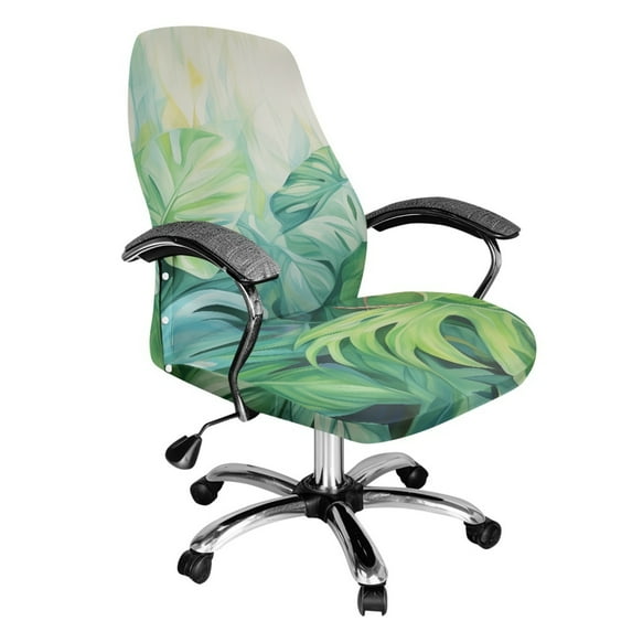 ZIATUBLES Modern Universal Rotating Chair Cover Machine Washable Stretch Spandex Fabric Office Chair Cover with Snap Button Stylish Furniture Protector Cover, L, Monstera