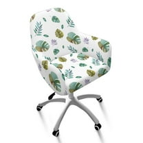 ZIATUBLES Monstera Areca Palm Print Curved Back Dining Chair Slipcover Stretchable Swivel Bar Stool Cover with Backs Removable Accent Vanity Desk Chair Protector Home Living Room Decor