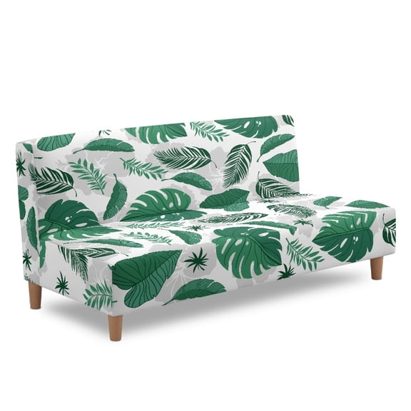 ZIATUBLES Monstera Print Stretch Sofa Bed Slipcovers Full Queen Size Armless Couch Furniture Protector Covers with Elastic Bottom for Living Room Bedroom
