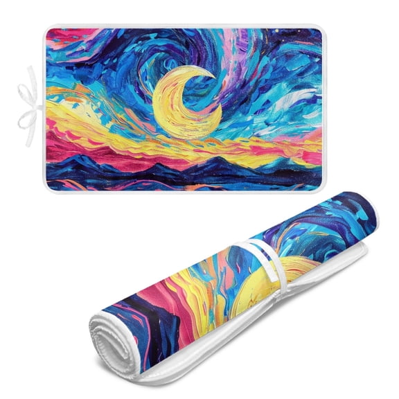 ZIATUBLES Moonlit Night Print Foldable Ironing Mat for Table Top, Multifunctional Ironing Blanket Portable Ironing Board Alternative for Travel, 31.5" x 19.6"