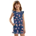 thumbnail image 1 of ZIATUBLES Navy Blue Floral Print Girls Summer Jumpsuit Kids Button Flutter Sleeve Short Playsuit Elastic Waist Round Neck Casual Romper Outfit Clothes with Pockets for 13-14 Y, 1 of 6