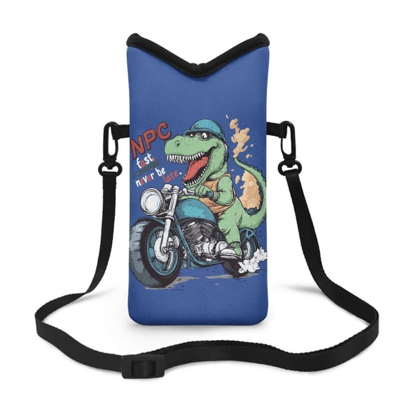ZIATUBLES Neoprene Cellphone Crossbody Bag Portable Phone Sleeve Case with Adjustable Strap Shockproof Phone Purse, 4 X 8 Inch, Dinosaur Motorcycle Deep Blue