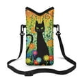 thumbnail image 1 of ZIATUBLES Neoprene Cellphone Sleeve Bag Adjustable Crossbody Strap Phone Pouch Case Portable Shockproof Phone Bag with Hook and Loop Fastener, 4 X 8 Inch, Doodle Black Cat Flower Greenery, 1 of 7
