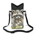 thumbnail image 1 of ZIATUBLES Neoprene Phone Bag Lightweight Cellphone Sleeve Pouch Shockproof Phone Purse Adjustable Crossbody Strap with Hook Loop Fastener, 4 X 8 Inch, Raccoon Daisy Black, 1 of 7