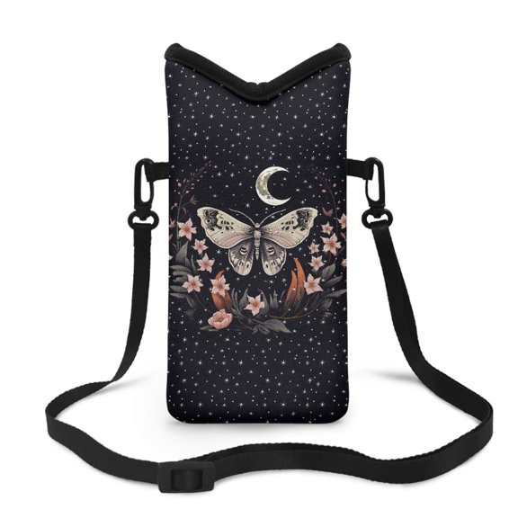 ZIATUBLES Neoprene Phone Bag Lightweight Cellphone Sleeve Pouch Shockproof Phone Purse with Adjustable Strap and Hook Loop Fastener, 4 X 8 Inch, Gray Butterfly Flower Moon Twinkle Black