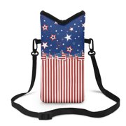 ZIATUBLES Neoprene Phone Bag Soft Cellphone Sleeve Pouch Shockproof Phone Purse Adjustable Strap Crossbody Cellphone Pouch, 4 X 8 Inch, Red White Blue Stripe American Flag Star