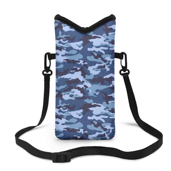 ZIATUBLES Neoprene Phone Pouch Stylish Portable Cellphone Bag with Removable Detachable Carrying Strap, Hook Loop Fastener Water Resistant Cellphone Purse, 4 X 8 Inch, Blue Camouflage