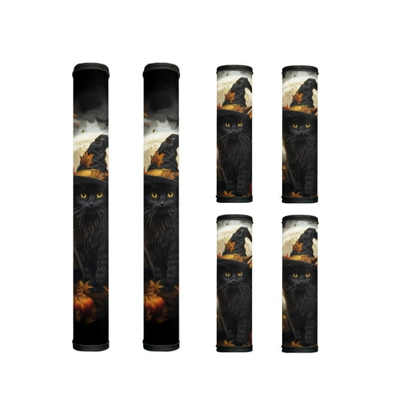 ZIATUBLES Neoprene Refrigerator Door Handle Wraps Set of 6 Kitchen Appliance Handle Decor Protectors Prevent Smudges Food Stains Fingerprints, Black Cat Witch Hat Maple Leaf Pumpkin Halloween