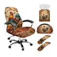 thumbnail image 1 of ZIATUBLES Office Chair Cover Bundle, 5-Piece Set with Stretchable Armrest Covers, Includes Remote Holder and Tissue Box Organizer for Home Office, Rooster Maple Leaf Pumpkin Print, L, 1 of 7