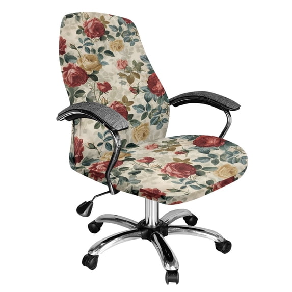 ZIATUBLES Office Chair Cover Stretch Anti-Dust Rotating Chair Slipcover Soft Spandex Computer Chair Covers for High Back Chair Seat Backrest Stylish Chair Protector Cover, S, Retro Rose
