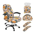thumbnail image 1 of ZIATUBLES Orange Daisy Print Office Chair Cover Set of 5, Stretch Chair Cover with Armrest Slipcover, PU Leather Tissue Box Cover and Square Remote Caddy for Home Living Room, L, 1 of 7