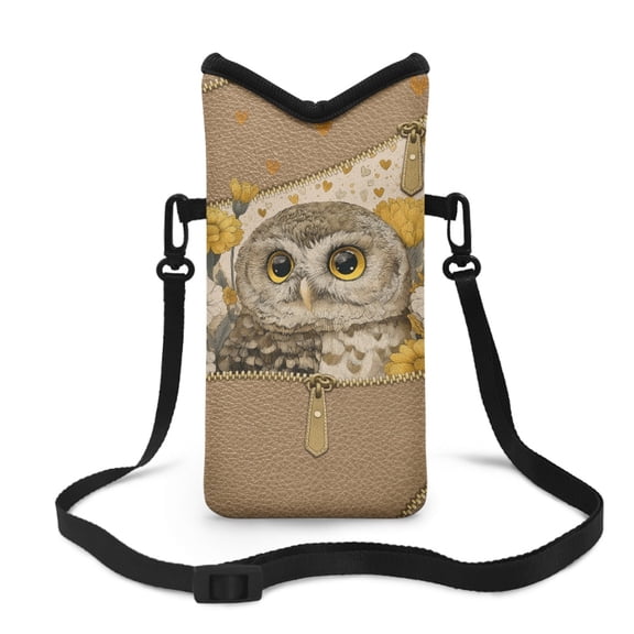 ZIATUBLES Owl Flower Print Neoprene Cellphone Sleeve Pouch Portable Phone Bag with Adjustable Carrying Strap, Hook and Loop Fastener Mobile Protection Case Bag, 4 X 8 Inch