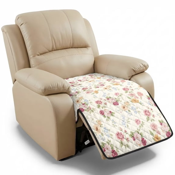 ZIATUBLES Pastel Floral Print Recliner Chair Cover, Anti-Slip Quilted Polyester Recliner Slipcover, Washable Pets Friendly Furniture Protector for Most Standard Recliners