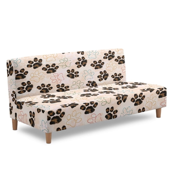 ZIATUBLES Paw Printed Armless Sofa Futon Slipcovers, Stretch Polyester Spandex Couch Cover Dustproof Elastic Furniture Protector Machine Washable for Living Room Bedroom