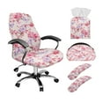 thumbnail image 1 of ZIATUBLES Peach Blossom Butterfly Print 5 PCS Office Home Chair Decor Bundle Includes Chair Cover with Armrest Slipcovers, Remote Control Holder and Tissue Box Organizer, L, 1 of 7