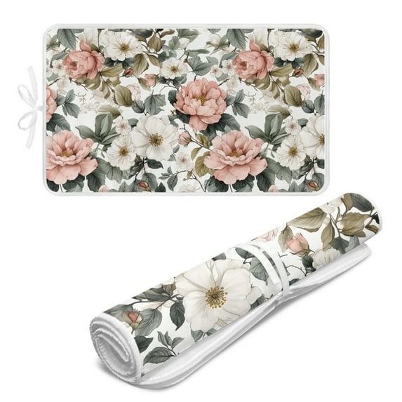ZIATUBLES Peony Flower Print Ironing Blanket, Lightweight Folding Ironing Mat for Clothes Portable Ironing Accessories for Travel, RV, Laundry, 31.5" x 19.6"
