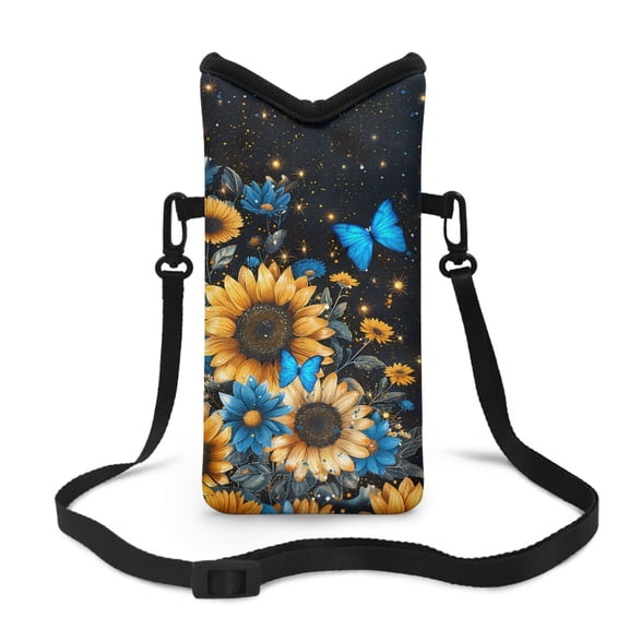 ZIATUBLES Phone Purse Portable Water Resistant Cellphone Bag Neoprene Stylish Phone Pouch with Detachable Crossbody Strap, Hook Loop Fastener, 4 X 8 Inch, Butterfly Sunflower