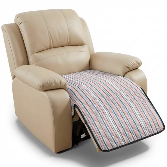 ZIATUBLES Pink Blue Stripe Print Recliner Chair Cover, Anti-Slip Quilted Recliner Couch Slipcover, Washable Furniture Protector for Living Room, Fits Most Standard Recliners
