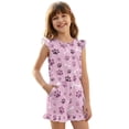 thumbnail image 1 of ZIATUBLES Pink Bone Paw Print Girls Summer Romper Ruffle Cap Sleeves One-Piece Short Jumpsuit Soft Comfort Kids Casual Playsuit with Pockets for 5-6 Y, 1 of 6