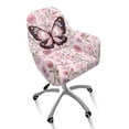 thumbnail image 1 of ZIATUBLES Pink Butterfly Flower Print Curved Back Dining Chair Slipcover Stretchable Swivel Bar Stool Cover with Backs Removable Accent Vanity Desk Chair Protector Home Living Room Decor, 1 of 7