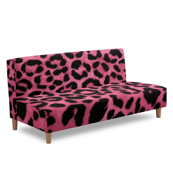 ZIATUBLES Pink Leopard Print Armless Futon Sofa Cover, Stretch Elastic Couch Slipcover Dustproof Furniture Protector Machine Washable Sofa Bed Cover for Living Room Bedroom