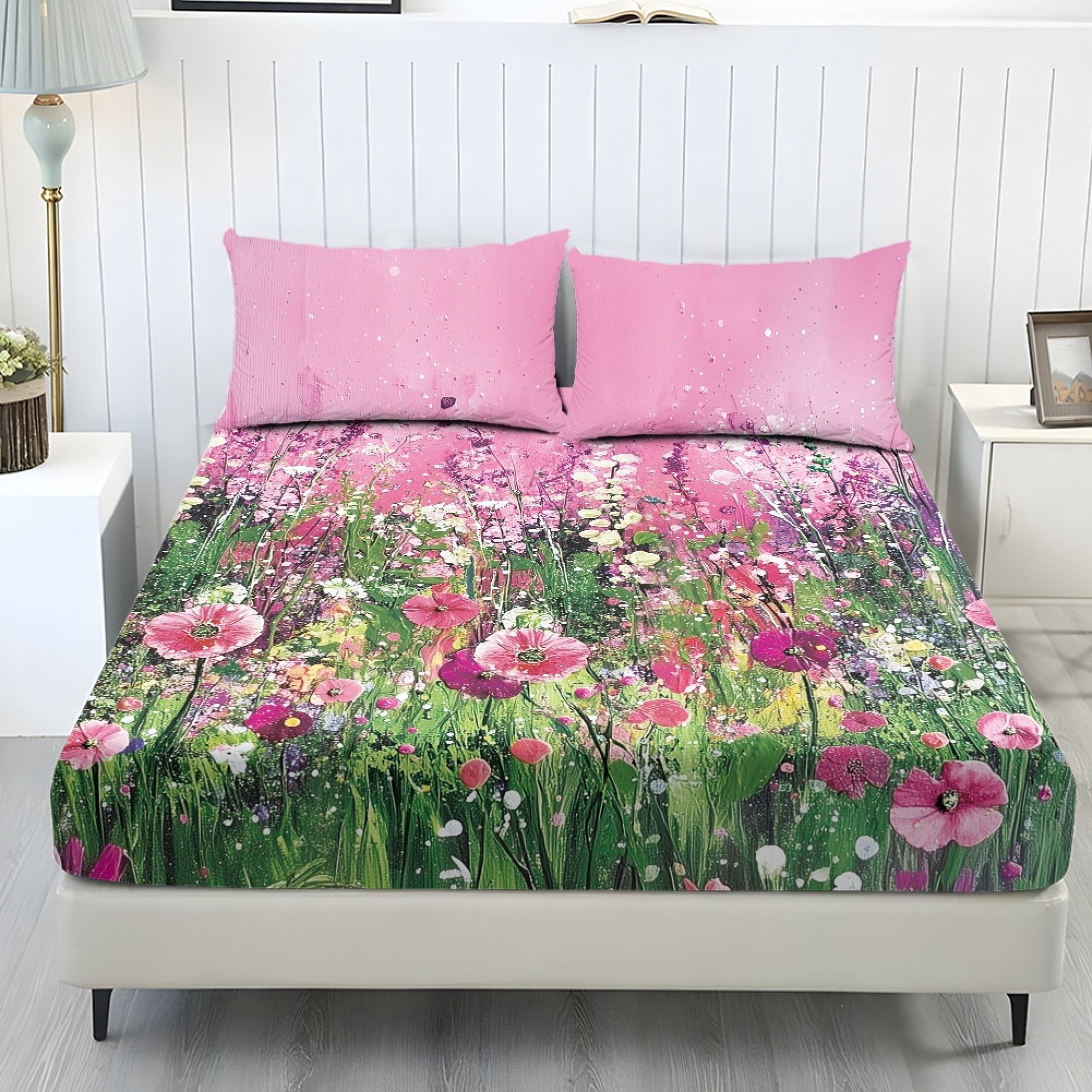 ZIATUBLES Pink Wildflower Meadow Twin Sheet Set, 3 Piece Soft Bed ...