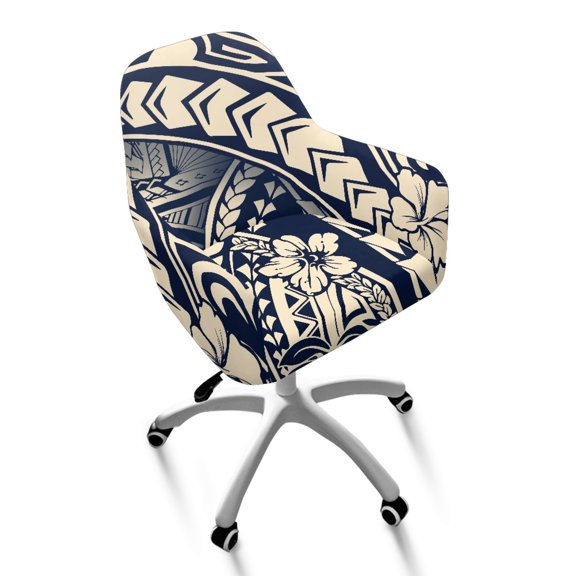 ZIATUBLES Polynesian Flower Print Dining Room Chair Slipcovers Elastic Desk Chair Cover Accent Removable Vanity Kitchen Office Armchair Protector Covers