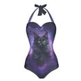 thumbnail image 1 of FKELYI Purple Bohemian Floral Black Cat Print Halter Swimwear One Piece Swimsuit with Soft Pad for Women Tummy Control Bathing Suits Monokini for Ladies Summer Swimming, 2XL, 1 of 6