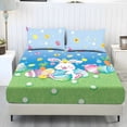 thumbnail image 1 of ZIATUBLES Queen Size Sheet Set, 3 Piece Soft Bed Sheets with 9.8 Inches Standard Pocket Fitted Sheet and 2 Pillowcases, Pinted Bedroom Decor Easy to Care, Easter Bunny Chick Egg Flower Grass Print, 1 of 9