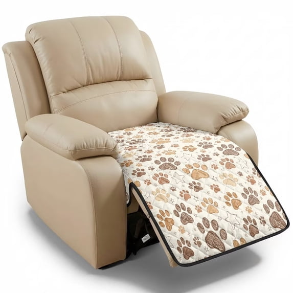 ZIATUBLES Quilted Recliner Chair Cover, Polyester Pet Friendly Seat Cushion Protector, Non-Slip Washable Furniture Slipcover for Dogs Cats, Beige Star Paw Print Print Living Room Decor